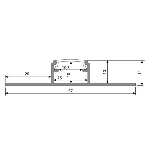 ML-761.332.05.2 Hliníkový profil pro obklady a dlažbu DG 57x11 mm včetně mléčného difuzoru 2 m 9