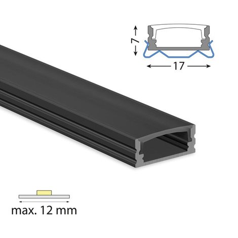 ML-761.338.74.2 Přisazený hliníkový profil PH2 černý, 17x7mm, včetně černého difuzoru, 2m 7
