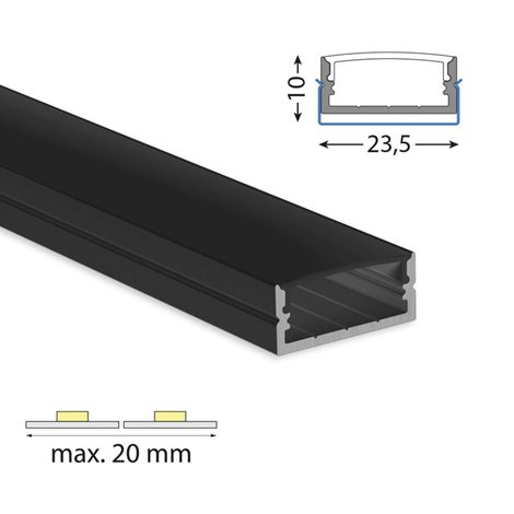 ML-761.339.43.2 Přisazený hliníkový profil černý PF 24x10 mm, včetně černého difuzoru 2m 4