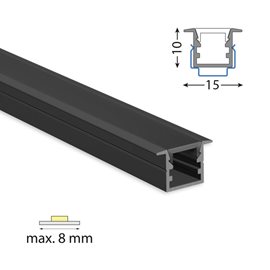 ML-761.342.74.2 Vestavný hliníkový profil VG černý, 15x10mm, včetně černého difuzoru, 2m