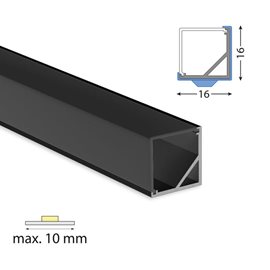 ML-761.346.74.3 Rohový hliníkový profil RD2 černý, 16x16mm, včetně černého difuzoru, 3m