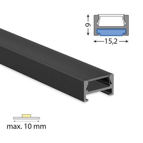 ML-761.348.07.2 Přisazený hliníkový profil černý PDA 15x9 mm, včetně černého difuzoru, 2 m 2