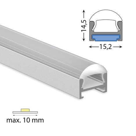 ML-761.349.07.2 Přisazený hliníkový profil PDA 15x14 mm, včetně čirého difuzoru s čočkou, 2 m 1
