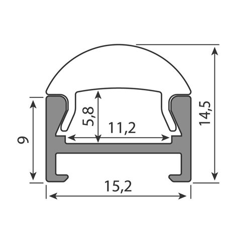 ML-761.349.07.2 Přisazený hliníkový profil PDA 15x14 mm, včetně čirého difuzoru s čočkou, 2 m 2