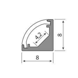 ML-761.355.74.1 Rohový hliníkový profil černý RB, 8x8mm, včetně mléčného difuzoru, 1m