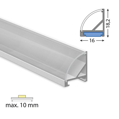 ML-761.369.07.2 Rohový hliníkový profil RC 18x16 mm včetně čirého difuzoru 2 m 3