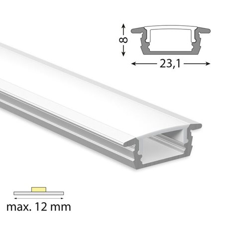 ML-761.372.43.2 Vestavný hliníkový profil VP, 23x8 mm včetně mléčného difuzoru, 2 m 2