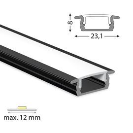 ML-761.373.43.3 Vestavný hliníkový profil VP, 23x8 mm černý včetně mléčného difuzoru, 3 m