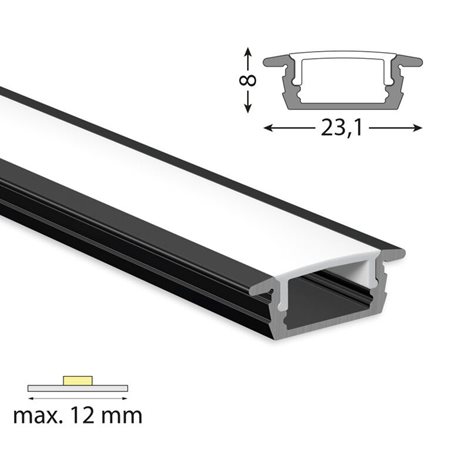 ML-761.373.43.3 Vestavný hliníkový profil VP, 23x8 mm černý včetně mléčného difuzoru, 3 m 5