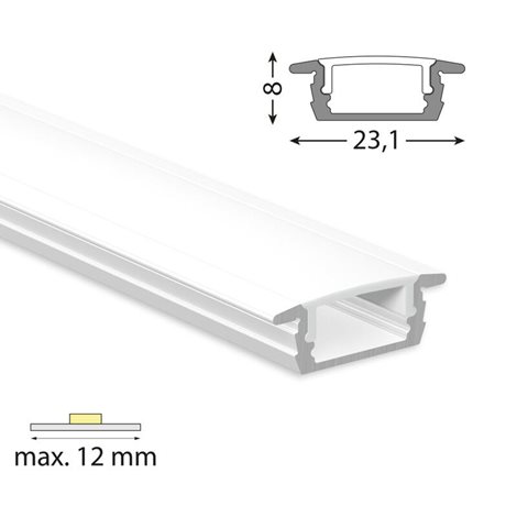 ML-761.374.43.2 Vestavný hliníkový profil VP, 23x8 mm bílý včetně mléčného difuzoru, 2 m 4