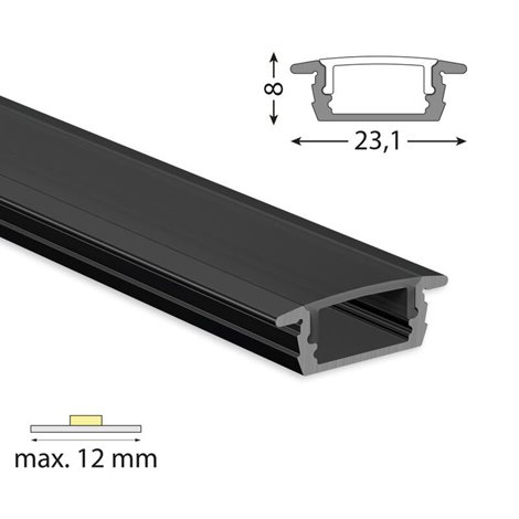 ML-761.375.43.1 Vestavný hliníkový profil VP, 23x8 mm černý včetně černého difuzoru, 1 m 4