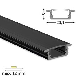 ML-761.375.43.3 Vestavný hliníkový profil VP, 23x8 mm černý včetně černého difuzoru, 3 m