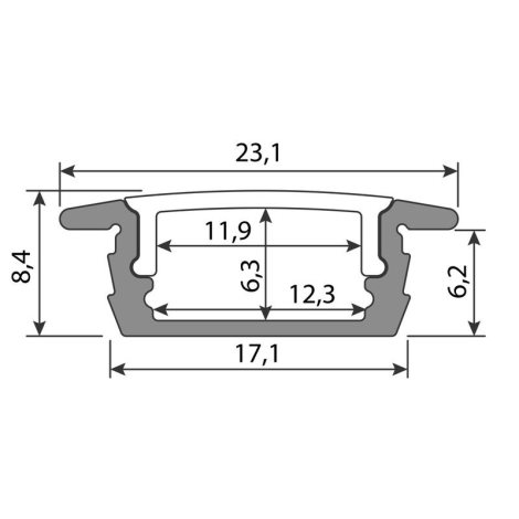 ML-761.375.43.3 Vestavný hliníkový profil VP, 23x8 mm černý včetně černého difuzoru, 3 m 2