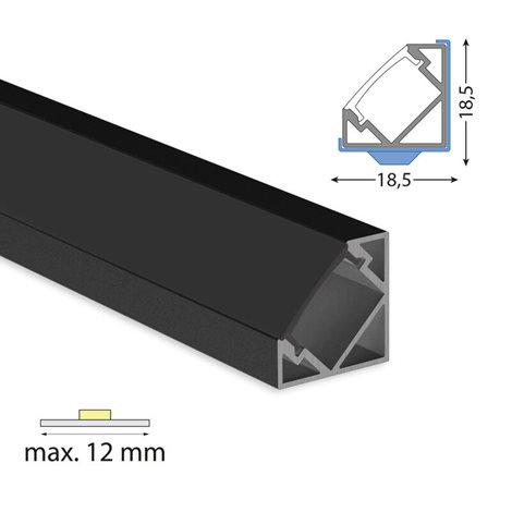 ML-761.441.74.2 Rohový hliníkový profil RT2 18x18mm bez difuzoru černý 2m 4