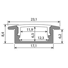 ML-761.446.43.3 Vestavný hliníkový profil VO, 23x8 mm, bez difuzoru černý, 3 m