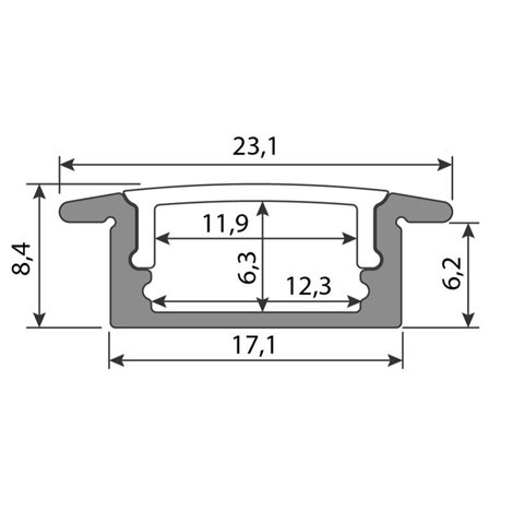 ML-761.446.43.3 Vestavný hliníkový profil VO, 23x8 mm, bez difuzoru černý, 3 m 1