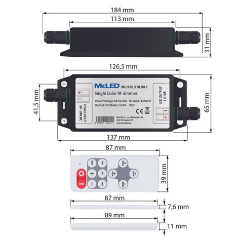 ML-910.510.00.1 Sada RF Nano pro jednobarevné LED pásky, 1 zóna, ovladač + přijímač, max. 10A, černý 7