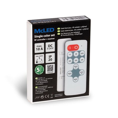 ML-910.510.14.1 Sada RF Nano pro jednobarevné LED pásky, 1 zóna, ovladač + přijímač, max. 10A, bílý 1