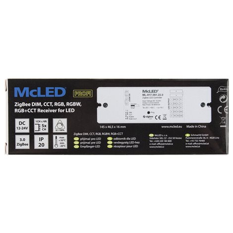 ML-917.061.22.0 ZigBee přijímač - řízení jasu, CCT, RGB, RGBW, RGB+CCT, max. 5x4A, 12-24V 3