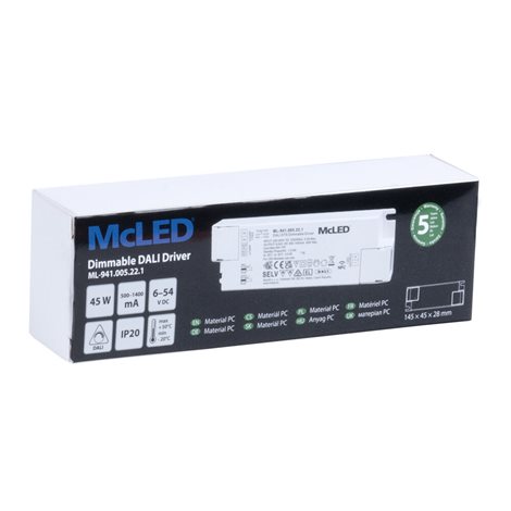 ML-941.005.22.1 Stmívatelný DALI driver 45W, 500-1400mA, 6-54VDC 3