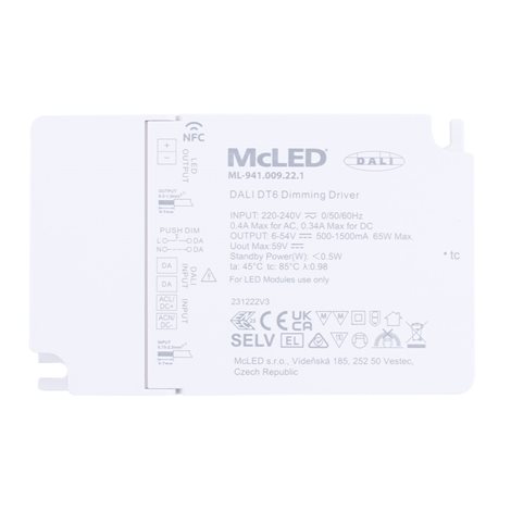ML-941.009.22.1 Stmívatelný DALI driver 65W, 500-1500mA, 6-54VDC 4