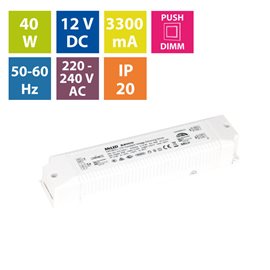 ML-941.010.75.0 Napájecí zdroj 40W, DC12V/3,35A, IP20, řízení DALI, 0/1-10V a tlačítko