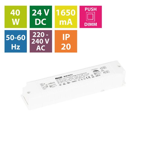ML-941.010.75.1 Napájecí zdroj 40W, DC24V/1,65A, IP20, řízení DALI, 0/1-10V a tlačítko 4