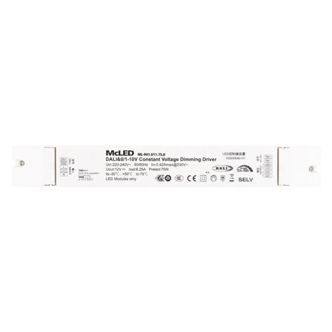 ML-941.011.75.0 Napájecí zdroj 75W, DC12V/6,25A, IP20, řízení DALI, 0/1-10V a tlačítko 1