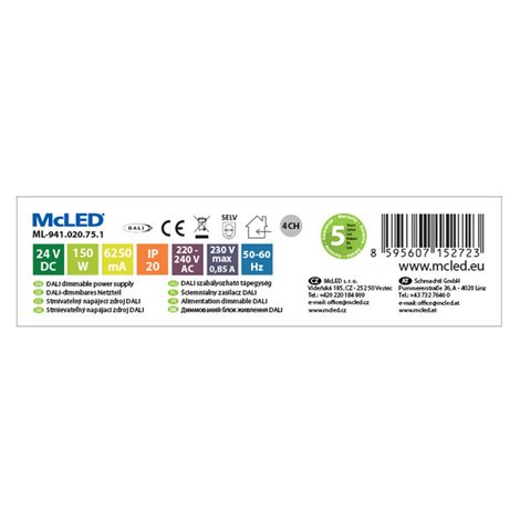 ML-941.020.75.1 Napájecí zdroj 150W, DC24V/6,25A, IP20, 4 kanály (RGBW), DT8 2