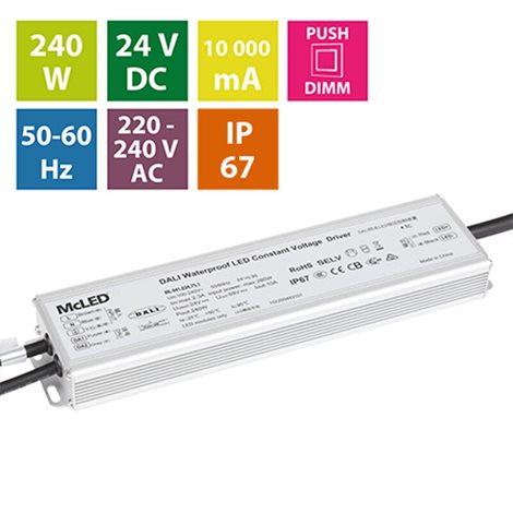 ML-941.024.75.1 Napájecí zdroj 240W, DC24V/10A, IP67, řízení DALI a tlačítko 2