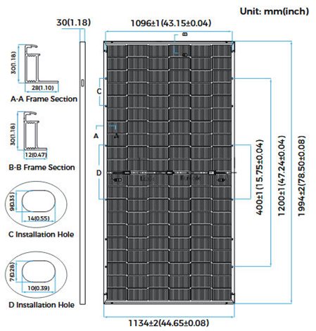 Fotovoltaický panel RUNERGY HY-DH120N9-500W, bifaciální, černý rám (1994×1134×30mm, 28,4kg) 2