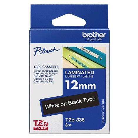 TZE-335 černá/bílá 12mm, kazeta laminovaná, délka 8m 1
