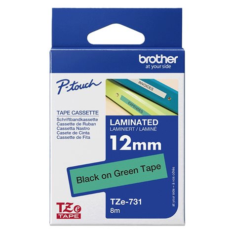 TZE-731 zelená/černá 12mm, kazeta laminovaná, délka 8m 1