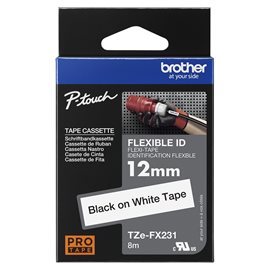 TZE-FX231 bílá/černá 12mm, kazeta s flexibilní páskou, délka 8m