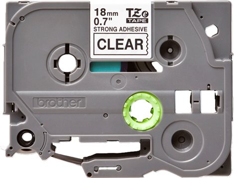 TZE-S141 průsvitná/černá 18mm, kazeta laminovaná s extrémně adhezivní páskou, délka 8m 2