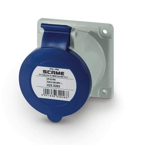 423.3263 Zásuvka vestavná OPTIMA, rovná - 2P+E, 32A, 6h/200-250 V, 50/60 Hz, IP44/IP54