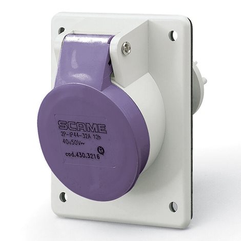 430.1615 Zásuvka vestavná IEC309 do 50V, šikmá 2P, 16A, 20-25 V, 50/60 Hz, IP44
