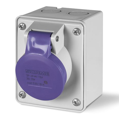 530.1610 Zásuvka nástěnná IEC309 do 50V, rovný box - 2P, 16A, 20-25 V, 50/60 Hz, IP44