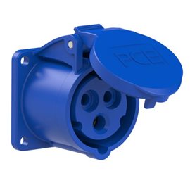 313-6f5 Zásuvka vestavná 3-pólová, 16A / 220V, 6h, IP44, příruba 55x55mm, přímá