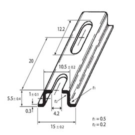 PR-TS 15/F 2m DIN-lišta 15x5,5 - děrovaná, šířka otvoru 4,2mm, pasivovaná (Omega 2F)