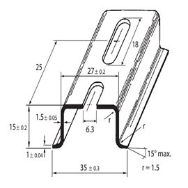 PR-TS 35/CF6 2m DIN-lišta 35x15 - děrovaná, šířka otvoru 6,3mm, pasivovaná (OMEGA 3AF)
