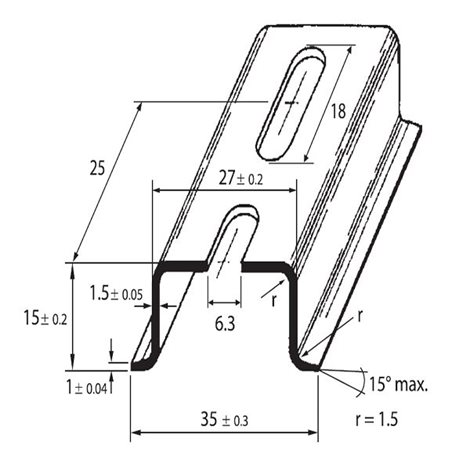 PR-TS 35/CF6 2m DIN-lišta 35x15 - děrovaná, šířka otvoru 6,3mm, pasivovaná (OMEGA 3AF)