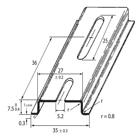 PR-TS 35/F5 2m DIN-lišta 35x7,5 - děrovaná, šířka otvoru 5,2mm, pasivovaná (OMEGA 3FD)