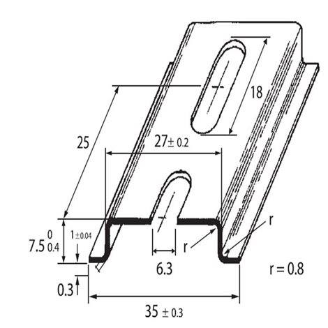PR-TS 35/F6 1m DIN-lišta 35x7,5 - děrovaná, šířka otvoru 6,3mm, pasivovaná