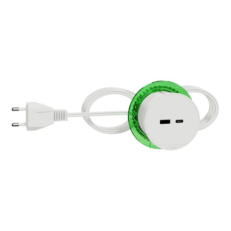 INS44008 Unica System+ - Stolní box XS s nabíječkou USB A/C 3.1A, zápustný, Bílá