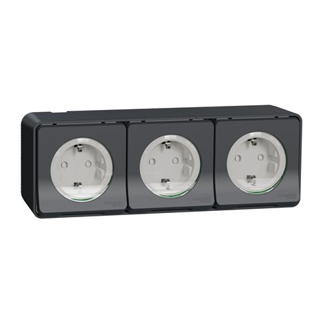 MUR36038 Kompletní Zásuvka trojitá 16A SCHUKO, clonky, bezšroubová, IP55, antracit