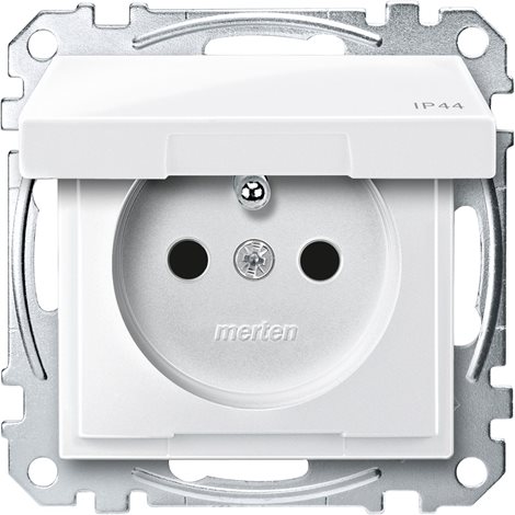 MEG2514-0319 Zásuvka, Merten System M, 2P+E, 250V/16A, bezšroubová, s víčkem, IP44, Polar