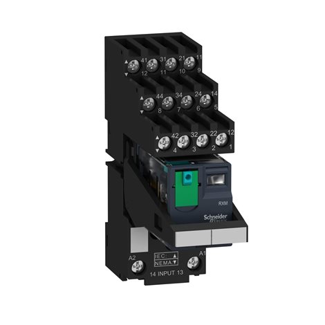 RXM4AB2BDPVS Miniaturní paticové relé, Harmony, předmontované, 6 A, 4 V/Z, LED, uzamykatelné testova
