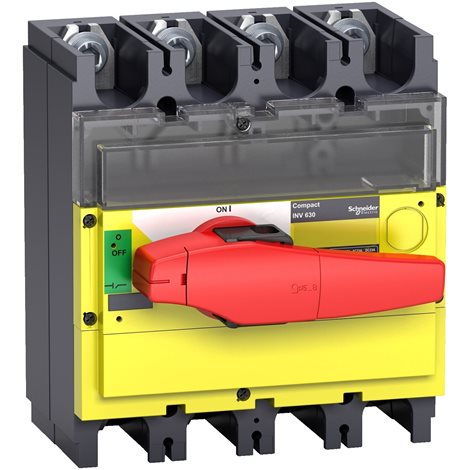 31191 Odpínač, Compact INV400, viditelné odpojení, 400A, červená rukojeť s žlutým čelem, 4P