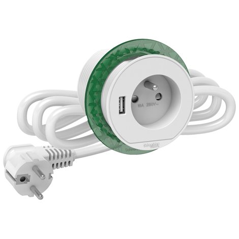 INS44006 Unica System+ - Stolní box XS se zásuvkou 250V/16A + nabíječkou USB A 3.1A, Bílá